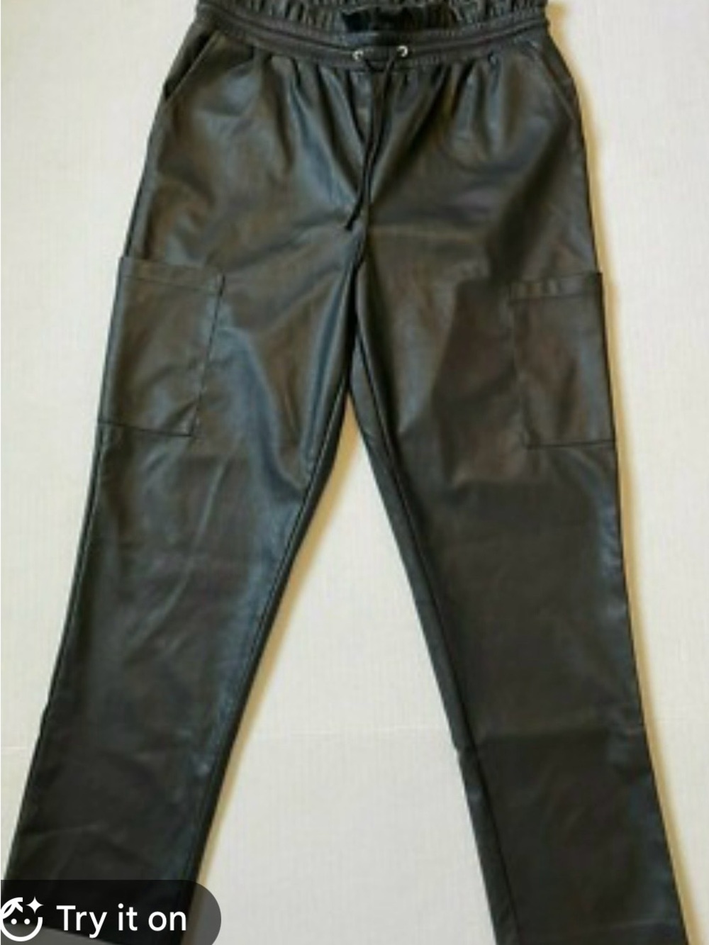 Black Faux Leather Cargo Jogger Pants - Women